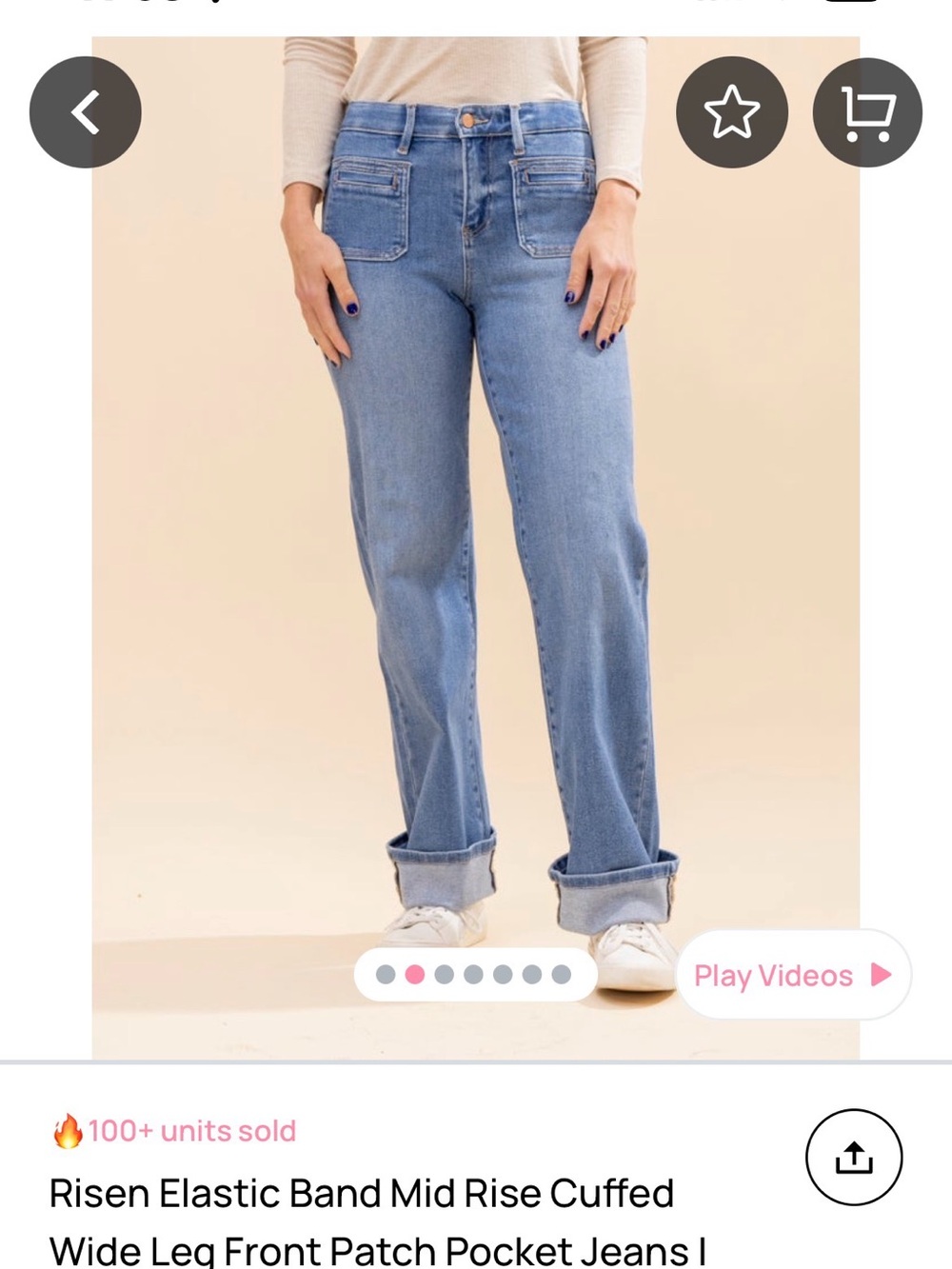 Risen Mid-Rise Cuffed Wide Leg Jeans in Light Blue